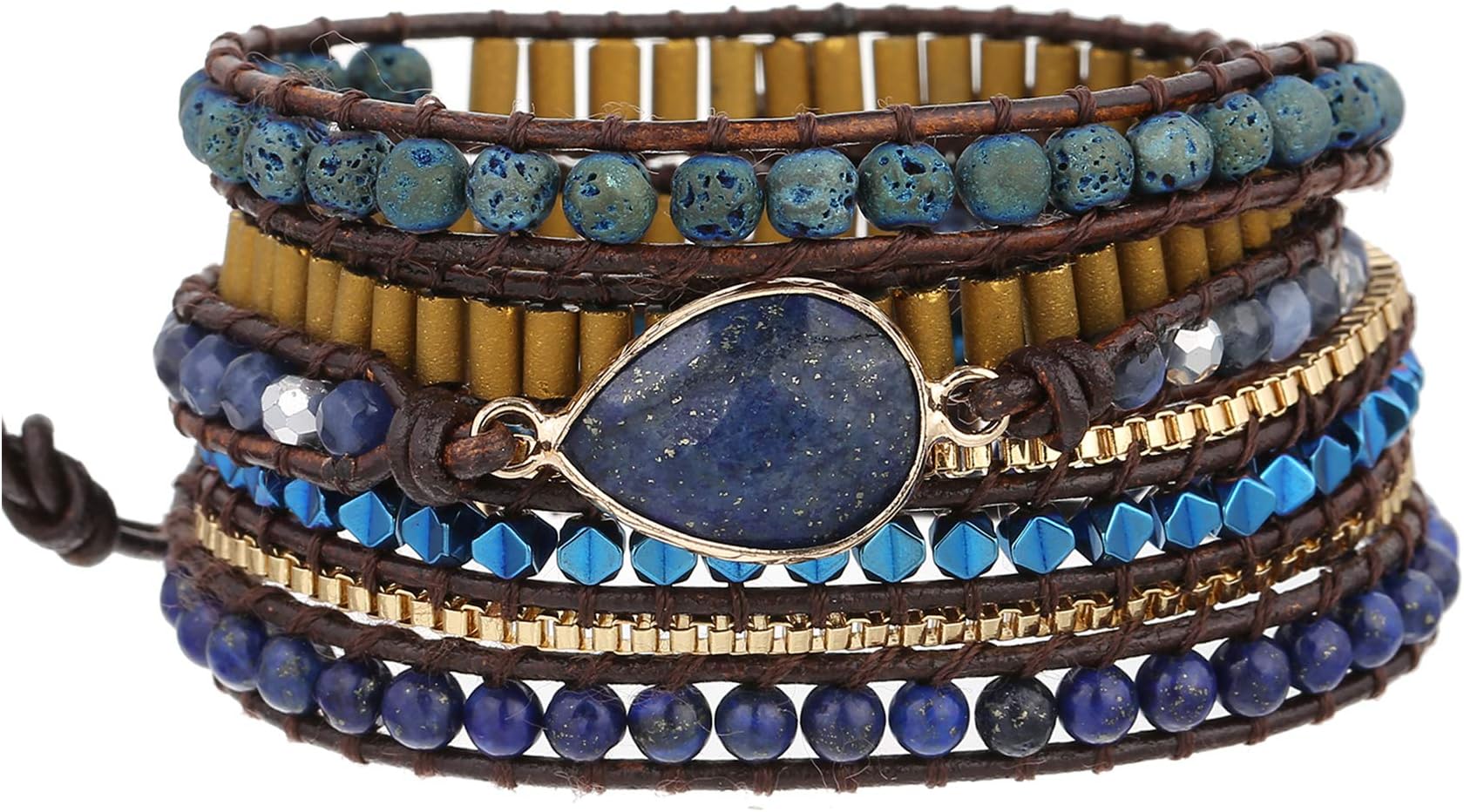 Plumiss Boho Leather Handmade Natural Stone Crystal Bead Wrap Bracelets Collection