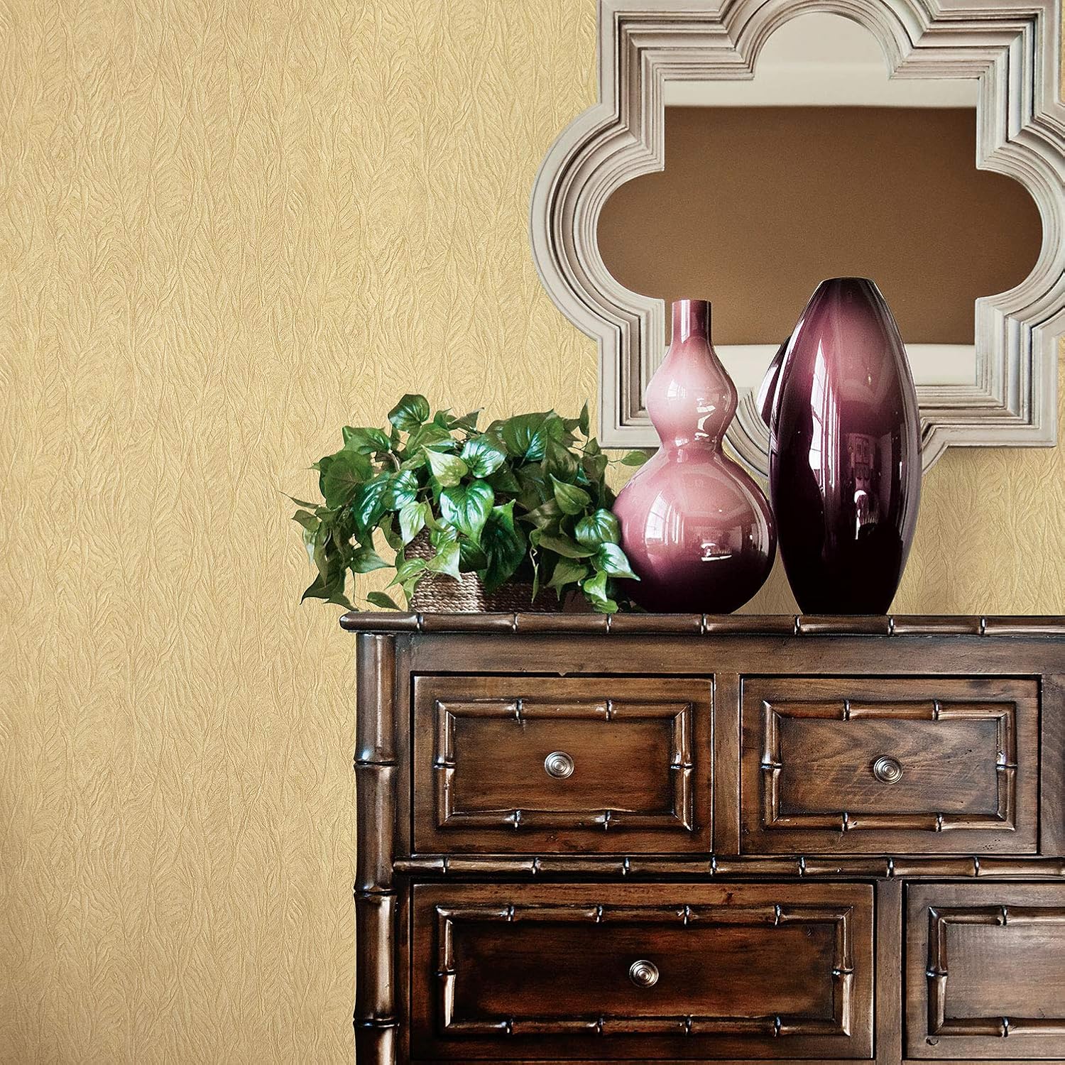 Galerie G67810 Ambiance, Leaf Emboss Design Wallpaper, Ochre, 10m x 53cm - Image 3
