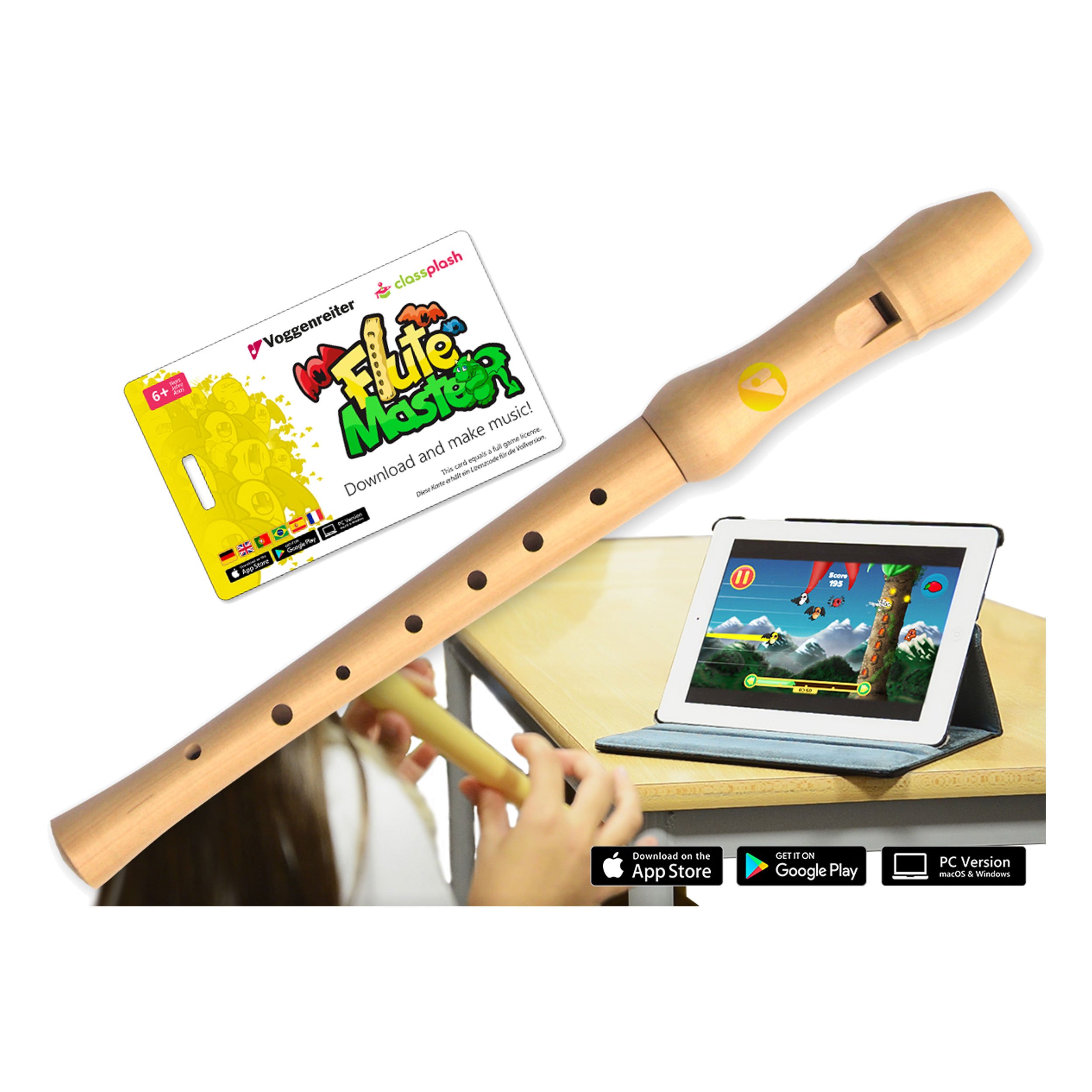 Voggenreiter 1143 Voggenreiter Sycamore Recorder for Children from 6 Years Including Flute Master (Lernsoftware App) German Fingering in Natural Colour Sycamore