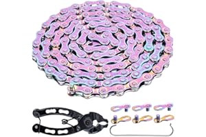 YBEKI 6/7/8/9/10/11 Speed Carbon Steel Bike Chain with Full Silver Plating, 116 Links, 3 Extra Master Links & Chain Tool - Compatible with Shimano/SRAM Mountain, Road (6/7/8 Speed, Multicolour, 1)