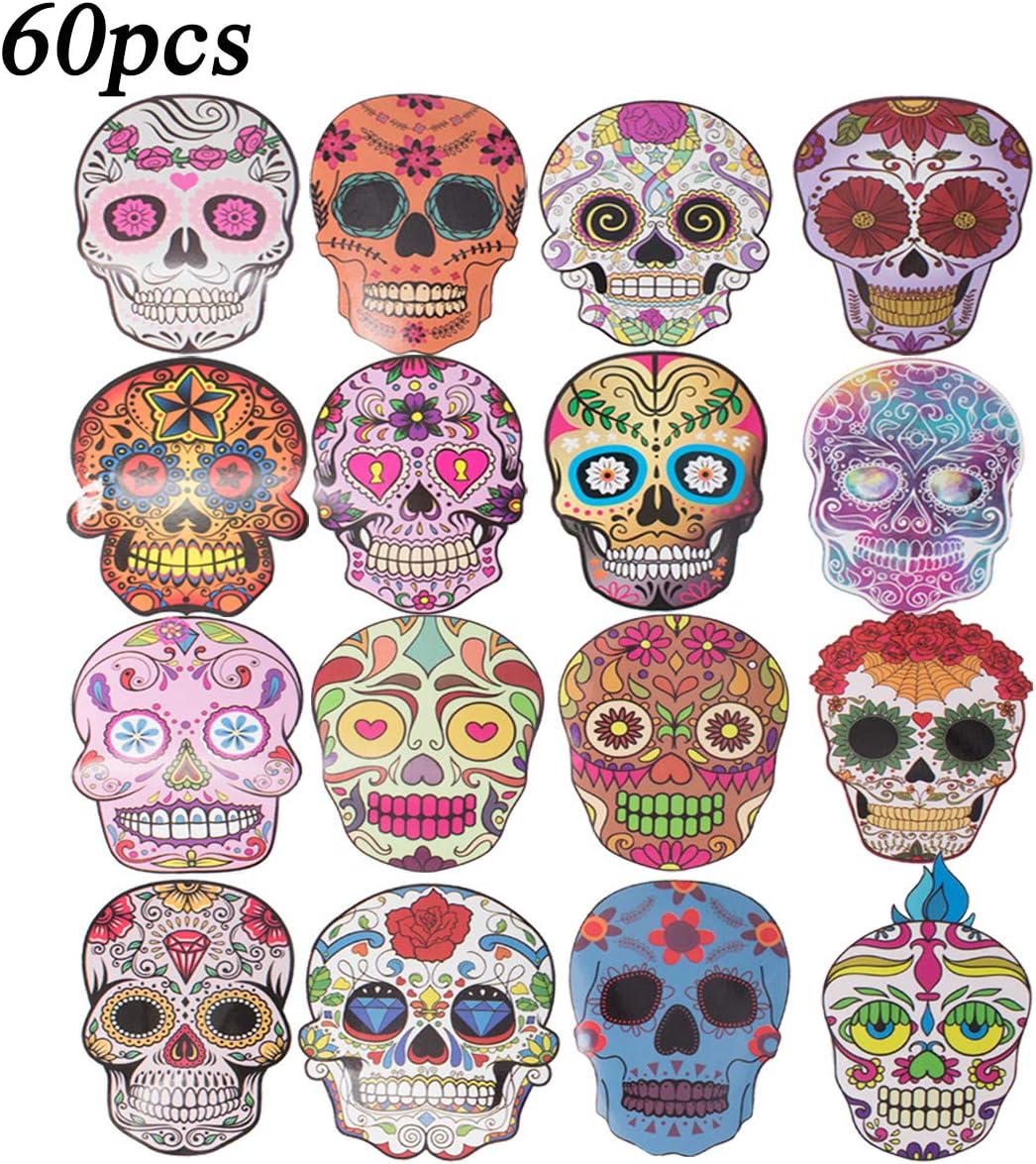 60pcs Funny Face and Skull Waterproof Sunlight-Proof Reusable Stickers PVC Decals for Luggage Skateboard Laptop Suitcase Book Covers Bicycle Children's Room Décor Guitar Graffiti DIY Teens Adults Girl
