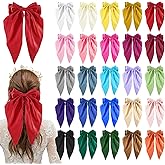 25pcs Satin Big Hair Bows for Women,Multi-color Bulk Silky Bow Hair Clips,Oversized Long Tail Hair Ribbon Bows Hairpins, Cute Women Hair Bow Accessories Gifts