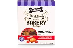 Three Dog Bakery Soft Baked PB&J Bites, Peanut Butter & Strawberry Flavor, Premium Treats for Dogs, 13 Ounce Box, brown (320035)