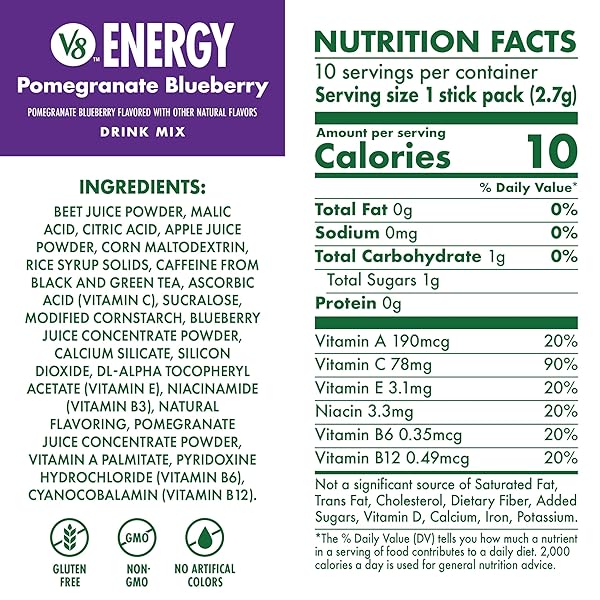 V8 ENERGY POMEGRANATE BLUEBERRY ENERGY DRINK POWDER, .10 OZ PACKET (10 COUNT)