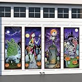 4PCS Halloween Decorations Nightmare Before Birthday Christmas Decor | Halloween Hanging Vintage Banner Indoor Outdoor Wall Art Door Garage Backdrop for Holiday Christmas Birthday Party