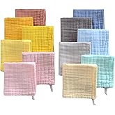 MUKIN Colorful Baby Washcloths - Muslin Cotton Wash Cloths for Babies, Ultra Soft Newborn-Toddler-Infant-Child Washcloths Burp Cloths.12 Pack Face Bath Towels Reusable for Unisex Baby.