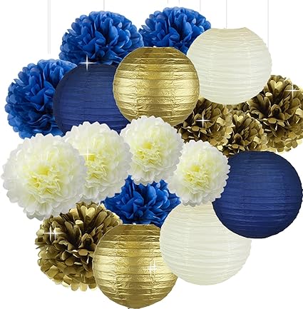 Amazon Com Cream Navy Blue Gold 8inch 10inch Tissue Paper Pom Pom