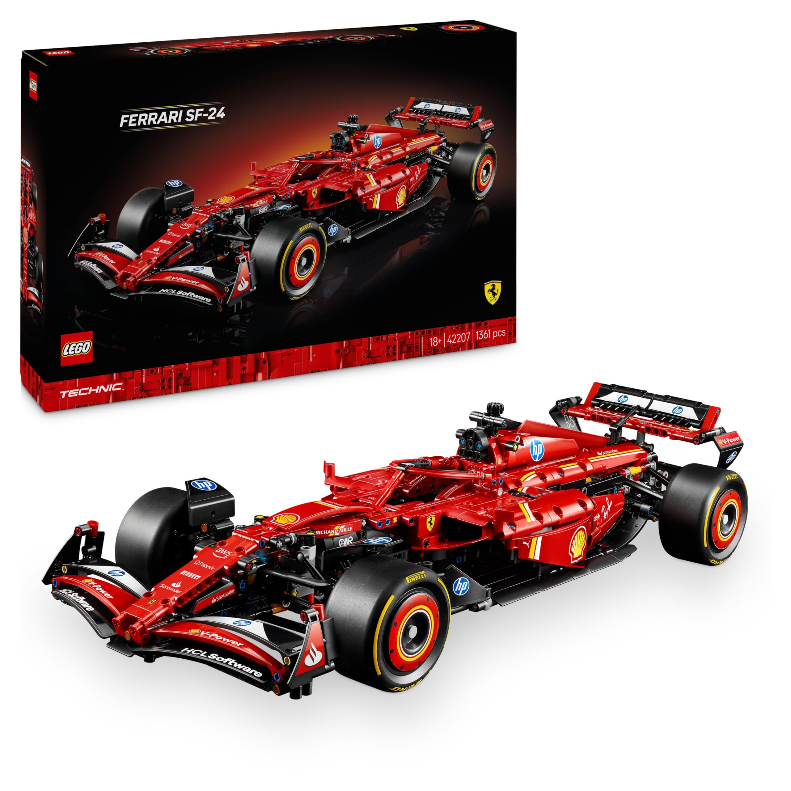 LEGO Technic Monoposto F1 Ferrari SF-24 - Modello di Auto Formula 1 da Collezione in Scala 1:8 con Motore V6, Cambio, Sterzo e DRS, Idea Regalo per Adulti, Uomo e Donna Fan Sport Motoristici 42207