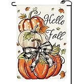 Hello Fall Pumpkin Garden Flag 12x18 Inch Vertical Double Sided Seasonal Autumn Harvest Small Flags Farmhouse Outside Decoration For Yard (ONLY FLAG) QJ97