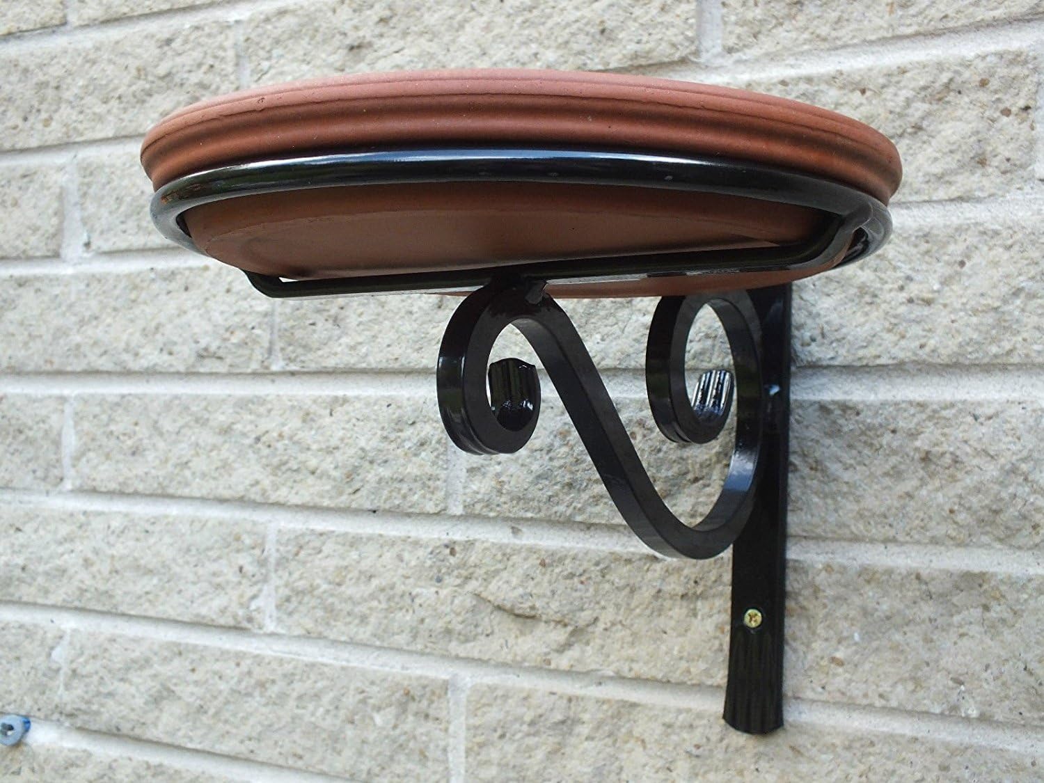 Wrought Iron Bird Bath or Feeder Wall Mounted with Terracotta Saucer