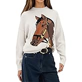 Ardrem Crew Neck Horse Sweater for Women Y2k Long Sleeve Sweaters Oversized Graphic Knit Pullover Fall Winter Sweater