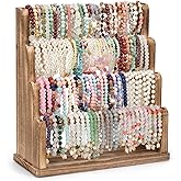 Emfogo Bracelet Holder, 4 Tier Bracelet Organizer Storage for Bracelets Bangles Watch Scrunchies, Rustic Wood Jewelry Organizer Display for Home, Vendors, Craft Shows and Store(Rustic Brown)