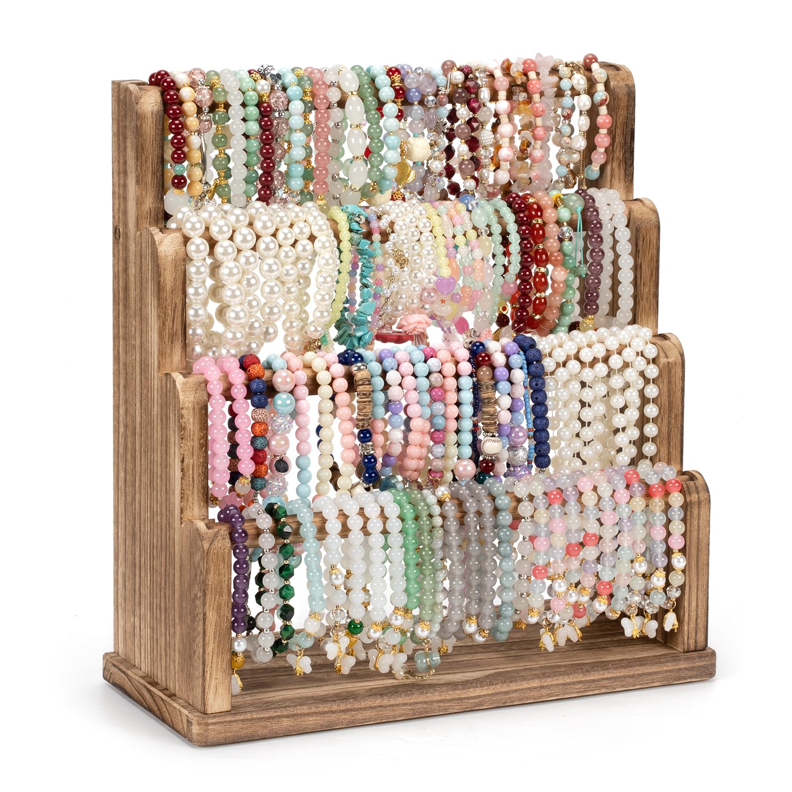 Photo 1 of Emfogo Bracelet Holder, 4 Tier Bracelet Organizer Storage for Bracelets Bangles Watch Scrunchies, Rustic Wood Jewelry Organizer Display for Home, Vendors, Craft Shows and Store(Rustic Brown)