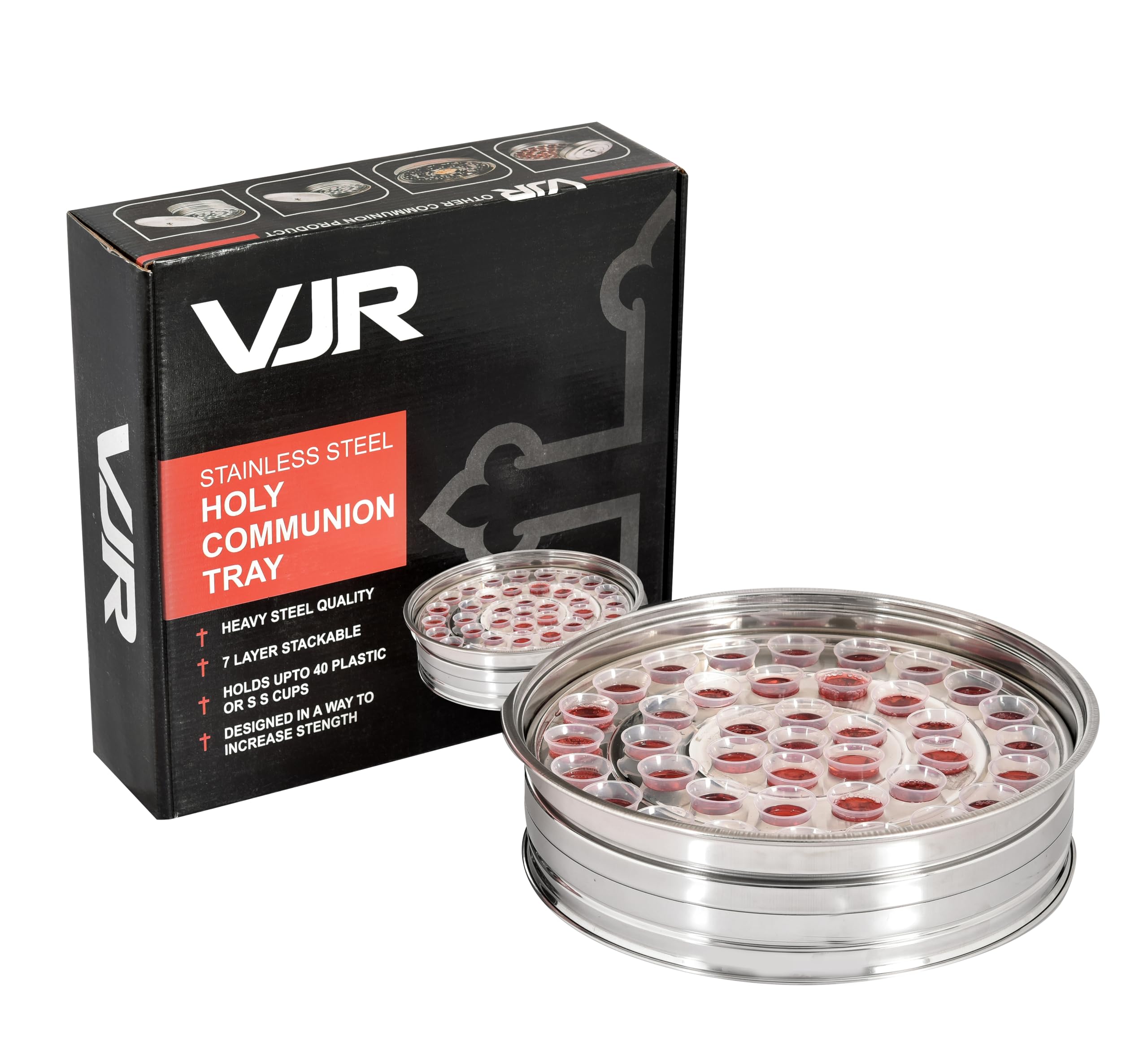 VJR Silver Premium Communion Tray – Stainless Steel Church Communionware Set – Holds 40 Cups – Tray Only Without Lid – Church Supplies