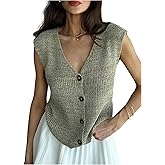 MakeMeChic Women's Sweater Vest V Neck Button Down Cap Sleeve Knit Tank Top
