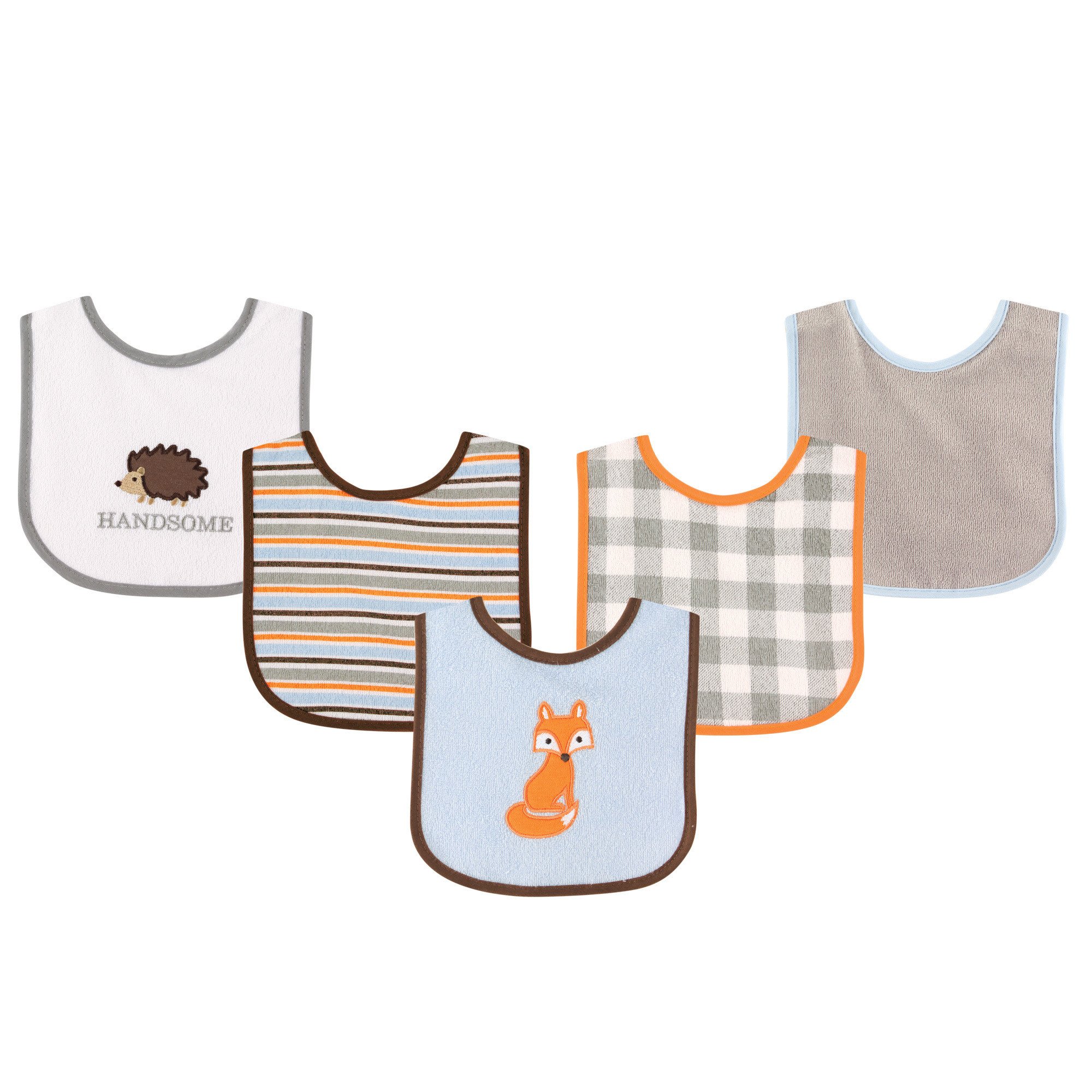 Luvable Friends 5 Piece Character Bib with Waterproof Backing, Blue Fox