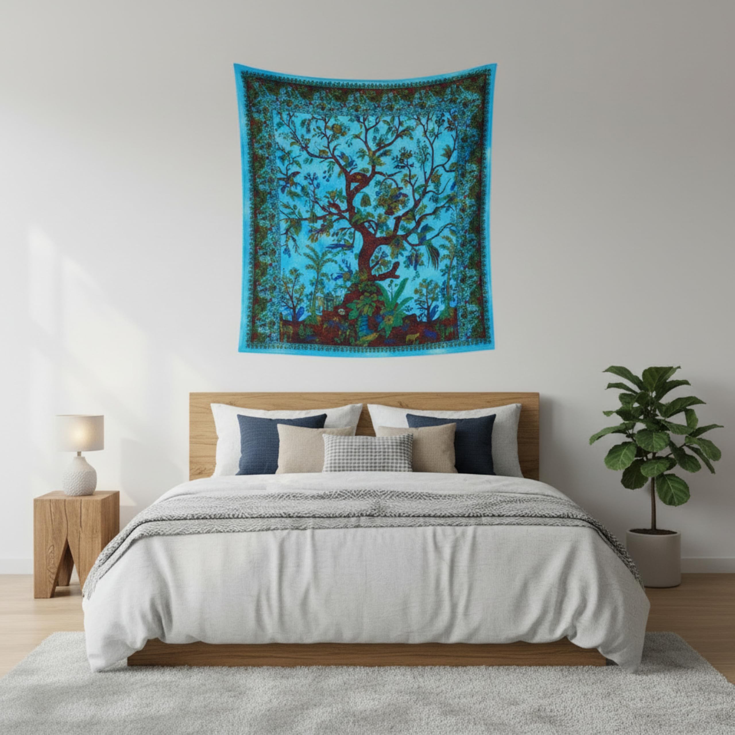 Craft Trade Tree of Life Tapestry Blue Wall Hanging Tapestry Boho Cotton Hippie Tapestries for Decor Living Room Yoga Meditation and Bedroom - 76x102 cm
