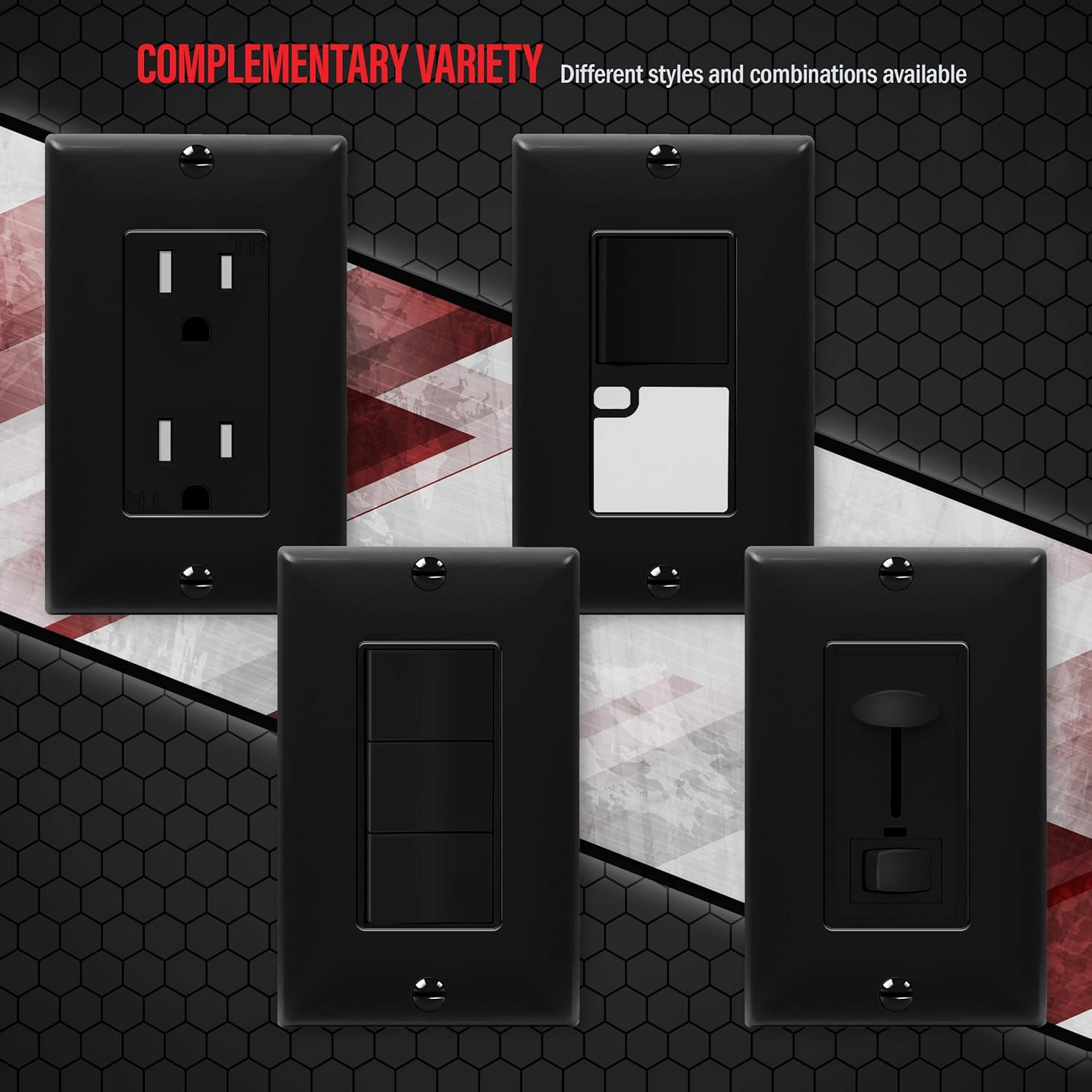 ENERLITES Decorator Light Switch or Receptacle Outlet Wall Plate, Size 1-Gang 4.50" x 2.76", Unbreakable Polycarbonate Thermoplastic, UL Listed, 8831-BK-10PCS, Black, 10 Pack - - 