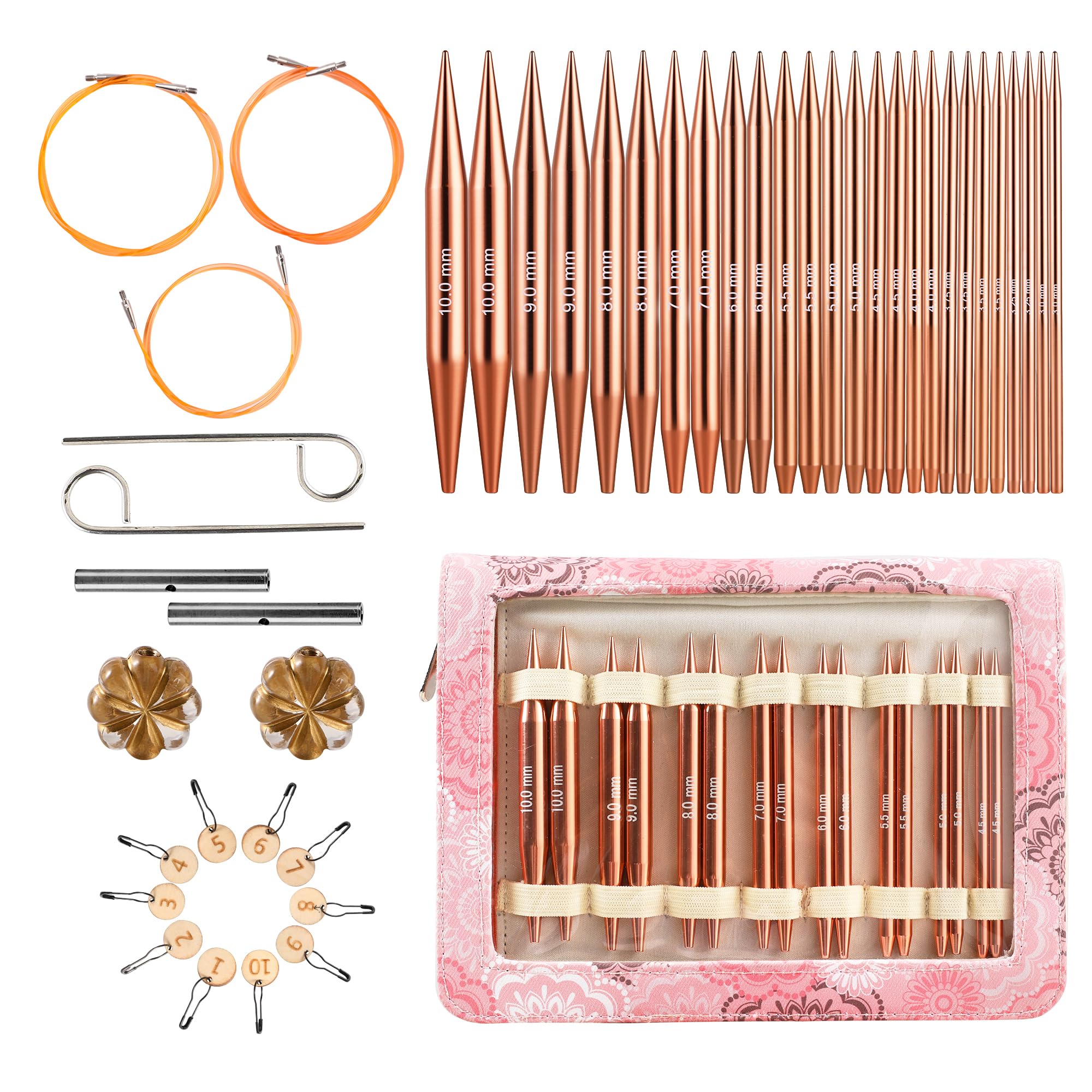 JOZEA Interchangeable Circular Knitting Needles Set with case and Accessories for Arthritic Hands, Round Aluminium Set Suitable for Knitting Enthusiasts Knitting & Crochet Accessories Gifts, Blue