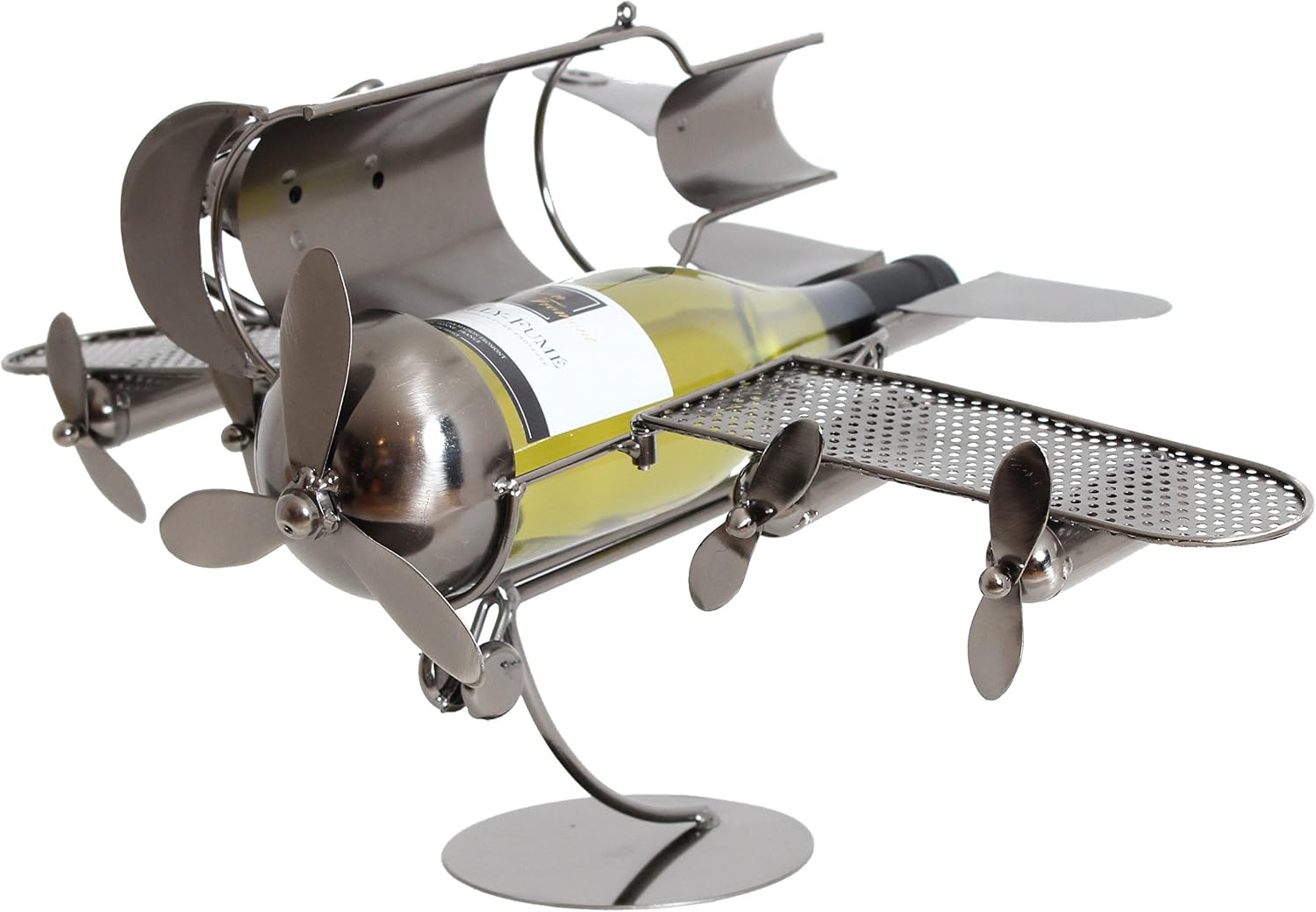BRUBAKER Decorative Wine Bottle Holder - Metal Sculpture - Gift Idea - Couple on Plane, Silver, 26*36*51 cm - Image 4