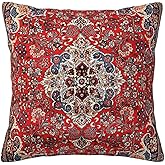 Poacnip Red Blue Sarouk Persian Carpet Print Pillow Covers Decorative Square Throw Pillowcase 18x18 Inch Couch Cushion Cover for Home Decor Living Room Bedroom College Dorm Bed Car Sofa