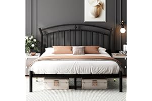 Feonase Queen Black Bed Frame, Heavy-Duty Metal Bed Frame with 13 Hardened Steel Slats, 12" Under-Bed Storage, Noise-Free, Easy Assembly