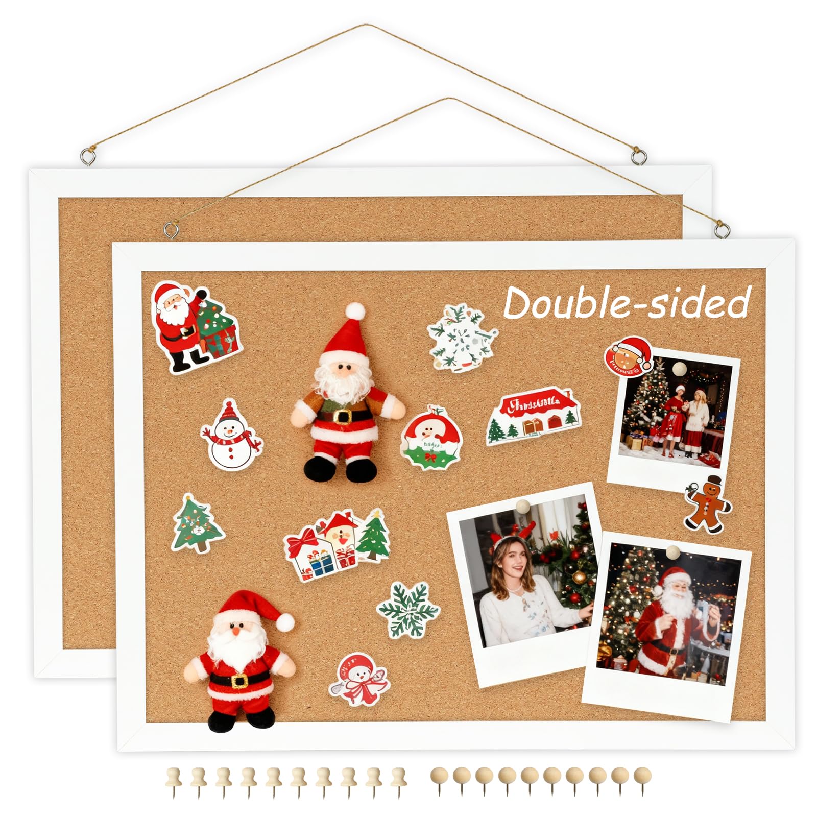 DOLLAR BOSS Cork Board Pin Board 30 X 40CM 2-Pack Double-Sided Cork Board for Walls Wood Framed Picture Display Notice Board for Home Kitchen Office Decorative Hanging Vision Board 20 Pushpins