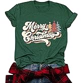 Merry Christmas Shirt Women Christmas Tree Print T Shirt Vintage Graphic Short Sleeve Tops Tees
