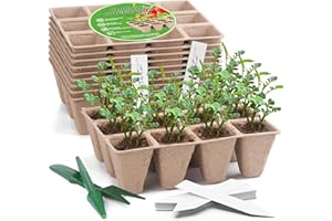 QDBNW 120 Cells Seed Starter Tray Kit, Biodegradable Peat Pots for Seedlings Trays, Plant Starter Seed Germination Kit with 20 Labels and 2 Transplant Tools (10, 120 Cells)