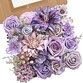 JGRSHES Artificial Flowers Combo Box Purple Flowers Silk Fake Roses with Stems for DIY Wedding Bridal Bouquets,Table Centerpieces,Cake Floral Arrangement,Baby Shower,Birthday Party Home Decorations