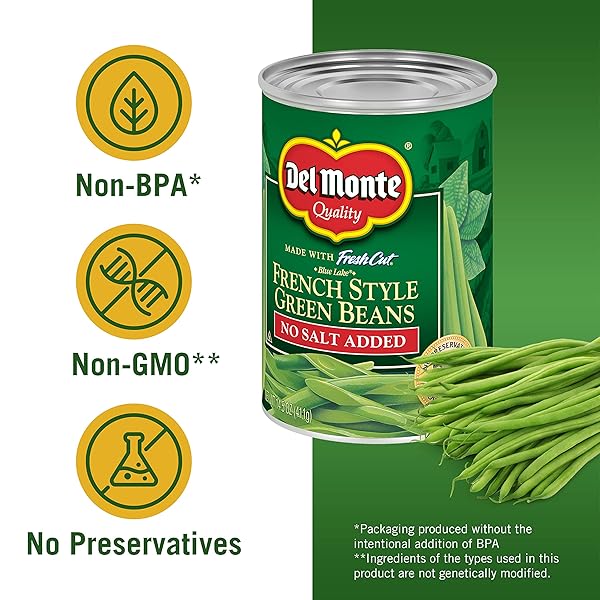 DEL MONTE CUT BLUE LAKE GREEN BEANS WITH NO ADDED SALT 14.5 OZ,(PACK OF 4)