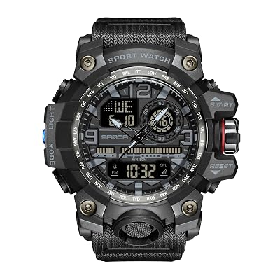 KXAITO Men's Watches Sports Outdoor Waterproof Military Watch Date Multi Function Tactics LED Face Alarm Stopwatch for Men (3133 Black)