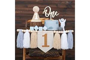 DCJHFJ 1st Birthday Highchair Banner Decorations For First Boys Khaki Cone Hat With One Cake Topper Photo Backdrop