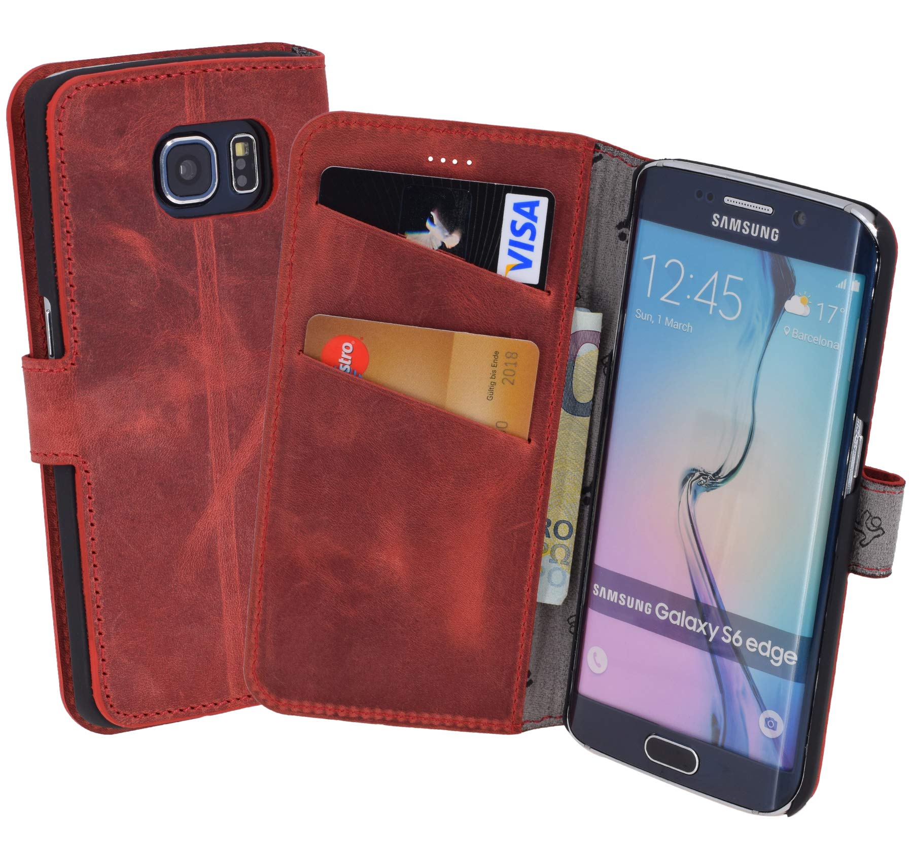 Original Suncase book-style leather case for Samsung Galaxy S5, S6, S6 Edge, S7, S7 Edge, genuine leather with card holder and stand function, case holder sleeve