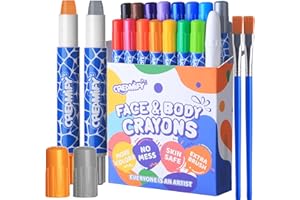 Creamify Rainbow Colors Face Painting Kits- 16 Colors Twistable Face Paint Marker Sticks with 2 Brushes,Washable Face Paint Crayons Kit, Birthday