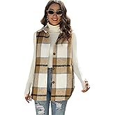 Tanming Women's Plaid Vest Brushed Flannel Sleeveless Shacket Shirt Jacket with Pockets