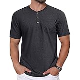 CRYSULLY Men's Henley Shirt Short Sleeve Cotton T-Shirts Pocket 3 Button Tops Lightweight Casual Basic Tee