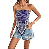 Milumia Women's Boho Paisley Print Tube Top Strapless Smocked Asymmetrical Hem Tops