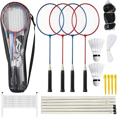 Unibos Badminton Set with Net and Poles Garden 4 Player Outdoor Kit