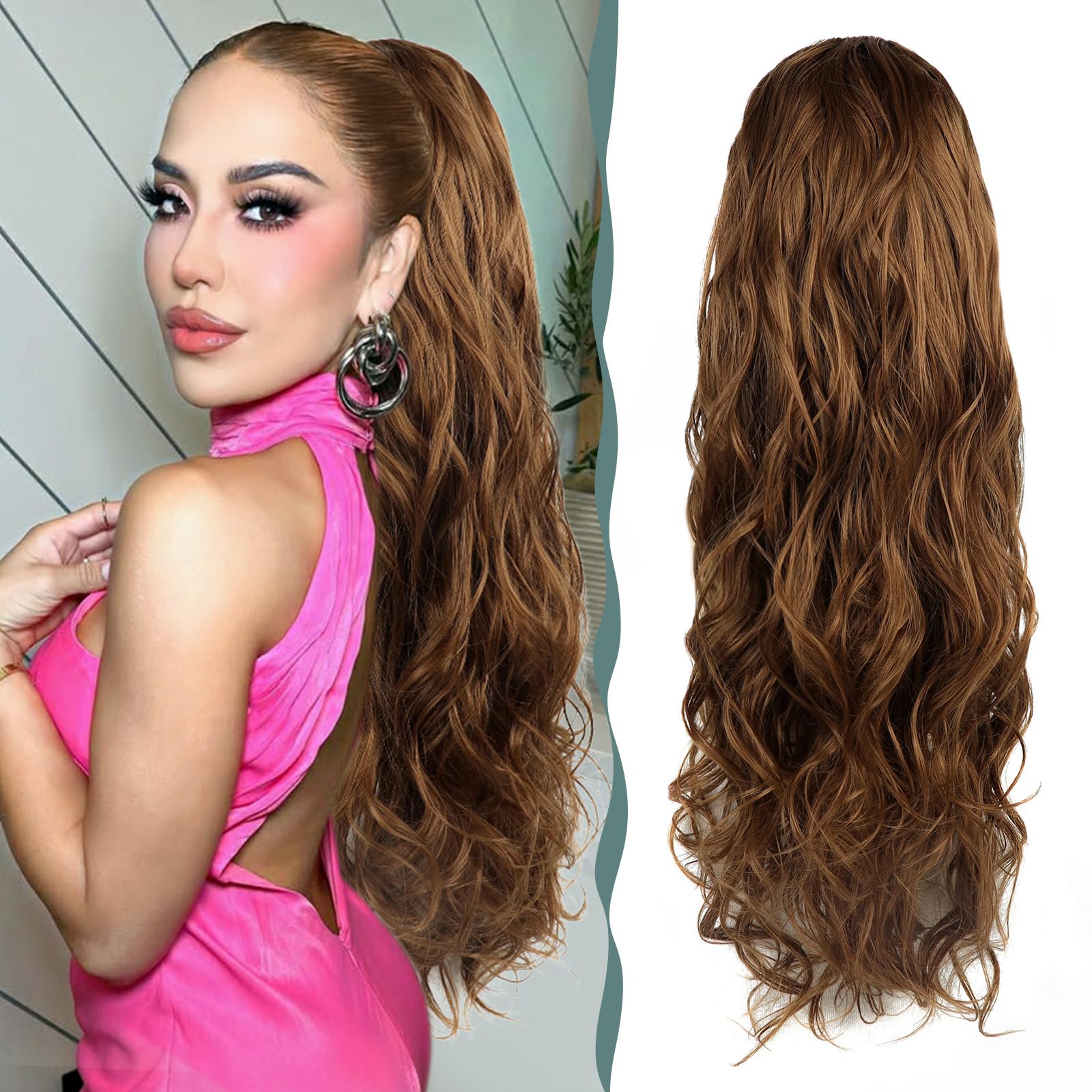 BHF Ponytail Extension - Long Curly Hair Extensions Ponytail Hair Pieces for Women Clip in Ponytail Hair Extensions Synthetic Drawstring Ponytail Long Wavy Fake Ponytail for Daily Use 26 inch（30#）