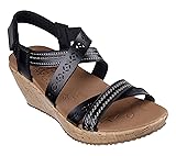 Skechers Women's Cork Wedge Sandal, Black, 6