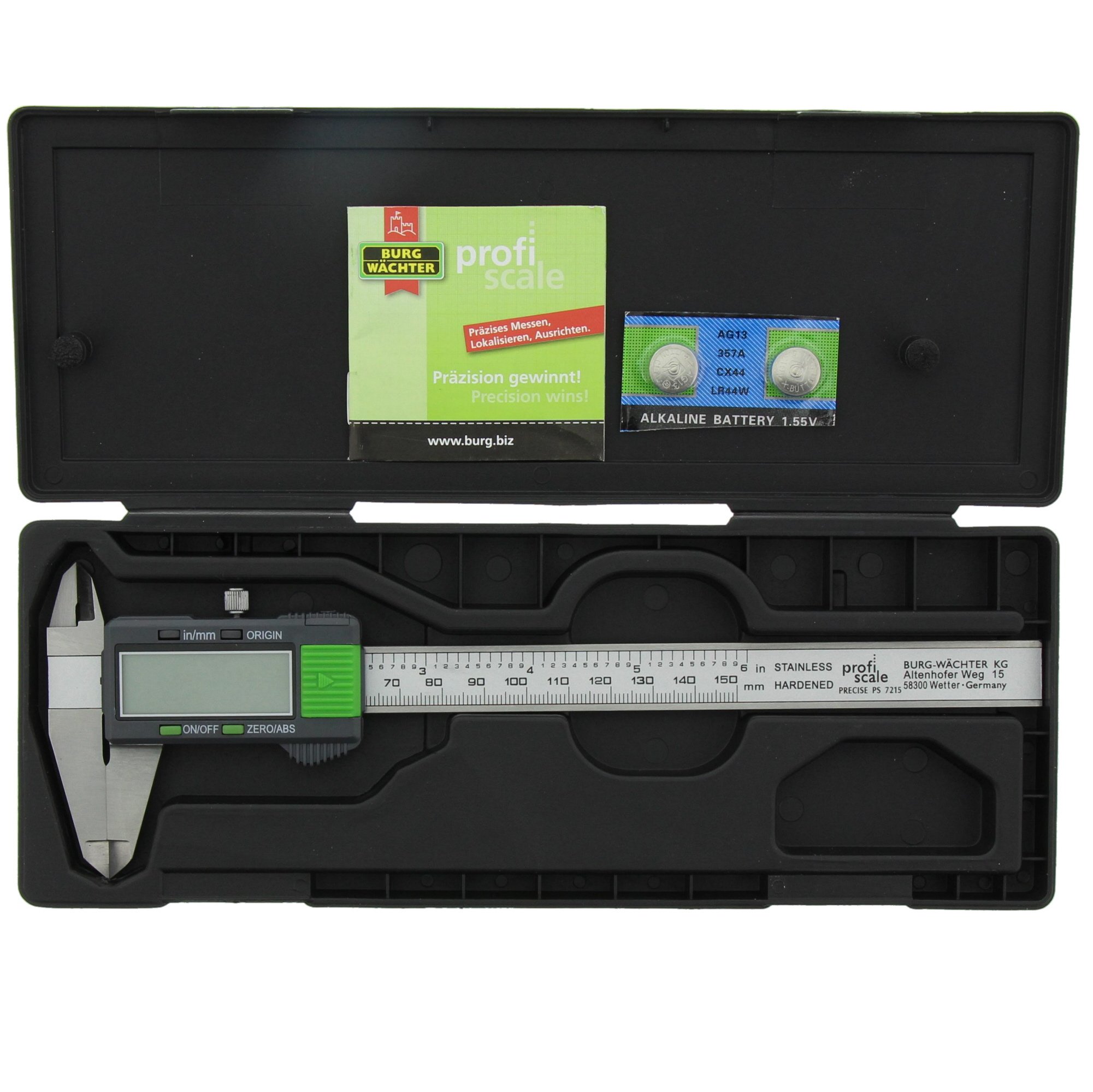 BURG-WÄCHTER Digital Gauge, Accurate Measurement of Distances and Diameters, PRECISE PS 7215, silver