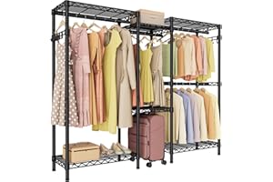 GOLPART Heavy Duty Garment Rack Large Clothes Rack,Freestanding Closet Portable Clothing Rack with 7 Adjustable Wire Shelves&4 Hang Rods&2 Hooks,Metal Closet Storage Organizer Wardrobe System,MaxLoad 1000lbs