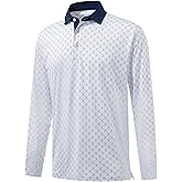 M MAELREG Golf Shirts for Men Dry Fit Performance Moisture Wicking Casual Print Collared Long Sleeve Polo Shirts for Men