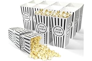 Novelty Place 12 Pcs Classic Popcorn Boxes, 46 oz Black and White Striped Cardboard Popcorn Container for Movie Night Party - 7.8" Tall x 3.9" Square