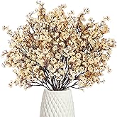 Uieke 6 Pcs Artificial Flowers Baby Breath Faux Champagne Artificial Gypsophila Bouquet Fake Silk Flowers Real Touch for Home Office Kitchen Wedding Wall DIY Room Farmhouse Décor