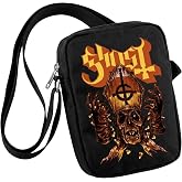 Rocksax Ghost Candy Corn Papa Graphic Print Unisex Crossbody Bag, Black | Rock Band Collectible Sling Bags with Zipper and Stash Pocket &ndash; Festival, Travel, and Everyday Shoulder Bag for Men and Women