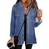 Bosmeer Women's Oversized Jean Jacket Casual Long Sleeve Denim Shirts Distressed Frayed Hem Denim Jackets Fall Outfits 2025