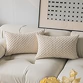 Kevin Textile Set of 2 Pillow Covers Solid Supersoft Corduroy Handmade Decorative Velvet Throw Pillow Cushion Cover for Bed 12x20 Inch Cream