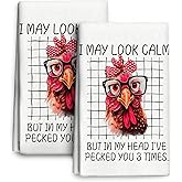 Bapcoku Funny Chicken Kitchen Towels Set of 2,Soft Absorbent Dish Towel Dishclothes, Rooster Lover Gift, Farmhouse Tea Hand Towels Rooster Kitchen Decor, Chicken Gifts for Women 16x24 Inch